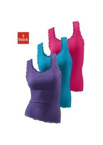 H.I.S. Spitzentop H.I.S "aus Feinripp", Damen, Gr. 44/46, bunt (lila, pink, petrol), Feinripp, Obermaterial: 100% Baumwolle, unifarben, tiefer Rundhals, Tops Spitzentop, aus weicher Baumwoll-Qualit&auml;t