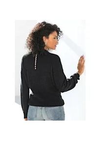 V-Ausschnitt-Pullover Lascana, Damen, Gr. 32/34, schwarz, Rippstrick, Obermaterial: 77% Polyacryl, 19% Polyester, 4% Elasthan, unifarben, figurumspielend h&uuml;ftlang, V-Ausschnitt, Pullover, mit Zierperlen im R&uuml;cken, femininer Strickpullover, Topseller