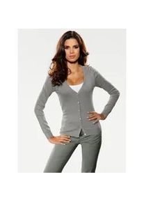 Strickjacke Heine, Damen, Gr. 42, grau (grau, melange), 50% Baumwolle, 50% Polyacryl, unifarben, Strickjacken Strickjacke