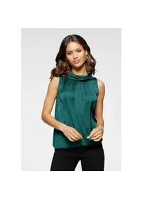 Blusentop Laura Scott, Damen, Gr. 34, blau (petrol), Web, Obermaterial: 100% Polyester. R&uuml;ckenteil: 95% Viskose, 5% Elasthan, clean, gl&auml;nzend, unifarben, l&auml;ssig geschnitten h&uuml;ftlang, Blusen Blusentop, f&uuml;r feminine Anl&auml;sse, mit Stehkragen, l&auml;ssig geschnitten, unifarben