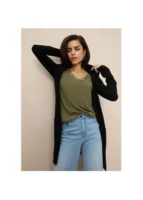 Strickjacke Tamaris, Damen, Gr. 32/34, schwarz, Strick, Obermaterial: 70% Viskose, 30% Polyamid, figurumspielend ca. Mitte Oberschenkel, Strickb&uuml;ndchen, Strickjacken Strickjacke, mit Kapuze