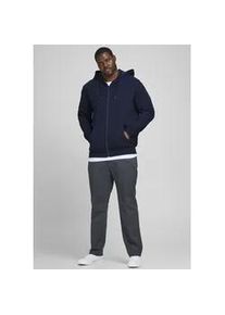 Jack & Jones PlusSize Kapuzensweatjacke "BASIC SWEAT ZIP HOOD", Herren, Gr. 3XL, blau (navy blazer), angeraute Sweatware, Obermaterial: 85% Baumwolle, 15% Polyester, JACK & JONES PLUSSIZE, unifarben, Basic, normal normal, ohne Ausschnitt, B&uuml;ndchen, Sweatjacken, bis Gr&ouml;&szlig;e 6XL