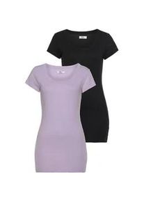 T-Shirt Flashlights, Damen, Gr. 48/50 (XL), lila (flieder, schwarz), Feinripp, Obermaterial: 100% Baumwolle, clean, unifarben, Basic, sehr figurbetont Po-bedeckend, Rundhals, Shirts T-Shirt, figurbetonter Schnitt, unifarben, Rundhalsausschnitt