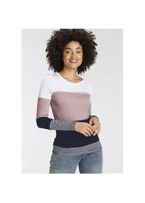 Longsleeve Kangaroos, Damen, Gr. 48/50, bunt (wei&szlig;, rose, marine), Rippware, Obermaterial: 100% Baumwolle, colorblocking, geringelt, gestreift, sehr figurbetont h&uuml;ftbedeckend, Rundhals, Shirts, mit Langarm, figurbetonte Passform, Colourblocking-Optik