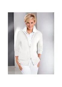 Strickjacke Casual Looks, Damen, Gr. 50, wei&szlig; (wollwei&szlig;), 50% Baumwolle, 50% Polyacryl, unifarben, figurumspielend, Strickjacken Strickjacke