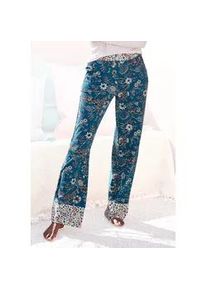 Schlafhose Lascana, Damen, Gr. 32/34, N-Gr, bunt (rauchblau, ecru), Single Jersey, Obermaterial: 60% Polyester, 36% Viskose, 4% Elasthan, gebl&uuml;mt, figurumspielend lang, Hosen Schlafhose, im Blumen Allover-Druck