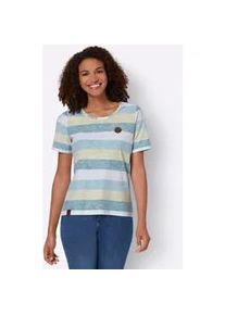 T-Shirt Casual Looks "Shirt", Damen, Gr. 54, blau (aquapetrol, wei&szlig;, gestreift), 100% Baumwolle, gemustert, gestreift, mehrfarbig, Rundhals, Shirts T-Shirt