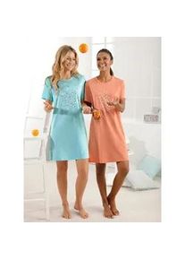 w&auml;schepur Sleepshirt W&Auml;SCHEPUR "Sleepshirts", Damen, Gr. 36/38, Normalgr&ouml;&szlig;en, bunt (mint, meliert, orange, meliert), 60% Baumwolle, 40% Polyester, bedruckt, gemustert, Kleider Sleepshirt