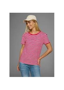 T-Shirt AJC, Damen, Gr. 32/34 (XS), bunt (wei&szlig;, rot, gestreift), Jersey, Obermaterial: 100% Baumwolle, geringelt, gestreift, l&auml;ssig geschnitten h&uuml;ftlang, Rundhals, eingesetzt normaler Saum, Shirts T-Shirt, Kurzarm, taillierter Schnitt, gestreift, Rundhalsausschnitt