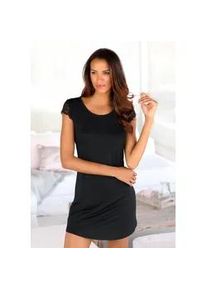 Nachthemd Lascana, Damen, Gr. 44/46, N-Gr, schwarz, Single Jersey, Obermaterial: 66% Polyester, 29% Viskose, 5% Elasthan, mini, Kleider Nachthemd, mit Spitzen&auml;rmeln