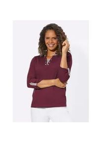 3/4-Arm-Shirt Casual Looks "Shirt", Damen, Gr. 50, rot (bordeaux), 100% Baumwolle, gemustert, gestreift, unifarben, V-Ausschnitt, Shirts 3/4-Arm-Shirt