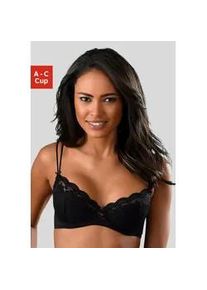 Push-up-BH s.Oliver, Damen, Gr. 75, Cup B, schwarz, Spitze, Obermaterial: 60% Polyamid, 35% Polyester, 5% Elasthan, BHs BH Spitzenw&auml;sche Push-up-BH Spitzen-BH B&uuml;gel-BH Hochzeitsw&auml;sche Dirndl-BH Hochzeitsdessous Schalen-BH, mit kleiner Zierschleife und doppelten Spaghettitr&auml;gern, Dessous