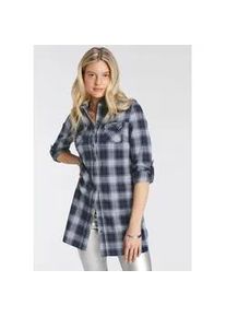 Karobluse Arizona "Karotunika", Damen, Gr. 36, blau (blau, kariert), Web, Obermaterial: 97% Baumwolle, 3% Elasthan, kariert, l&auml;ssig geschnitten lang, Krempel&auml;rmel, Blusen Karobluse, Tunika