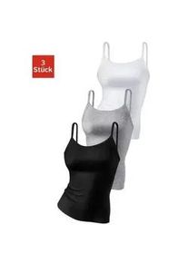 H.I.S. Spaghettitop H.I.S "ohne Seitenn&auml;hte", Damen, Gr. 44/46, schwarz-wei&szlig; (schwarz, wei&szlig;, grau), Feinripp, Obermaterial: 100% Baumwolle. Melange in der Packung: 90% Baumwolle, 10% Viskose, unifarben, Basic, normal, tiefer Rundhals, Tops, aus weicher Rippqualit&auml;t aus Baumwolle, Topseller