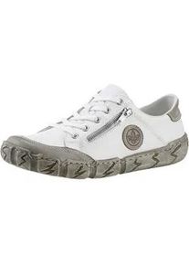 Sneaker Rieker, Damen, Gr. 40, wei&szlig; (wei&szlig;, taupe), Leder, unifarben mit Farbeinsatz, Schuhe Sneaker, mit Zierrei&szlig;verschluss, Freizeitschuh, Halbschuh, Schn&uuml;rschuh, Topseller