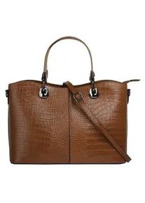 Henkeltasche CLUTY, Damen, Gr. B/H/T: 32cm x 22cm x 11cm onesize, braun (cognac), Leder, Reptilienpr&auml;gung, Taschen, echt Leder, Made in Italy