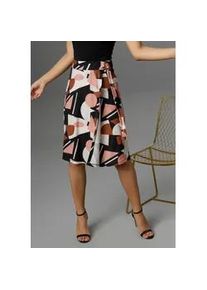 Sommerrock Aniston SELECTED, Damen, Gr. 36, schwarz (schwarz, braun, rosa, sanftes wei&szlig;), Jersey, Obermaterial: 95% Polyester, 5% Elasthan, bedruckt, gemustert, figurumspielend knielang, R&ouml;cke, mit Schnallen und grafischem Druck