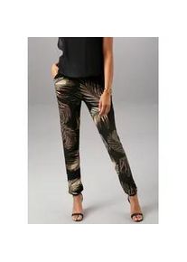 Schlupfhose Aniston SELECTED, Damen, Gr. 36, N-Gr, schwarz (schwarz, braun, bedruckt), Jersey, Obermaterial: 100% Viskose, bedruckt, gebl&uuml;mt, gemustert, figurumspielend kn&ouml;chellang, Hosen Haremshose Strandhose, im Allover-Print