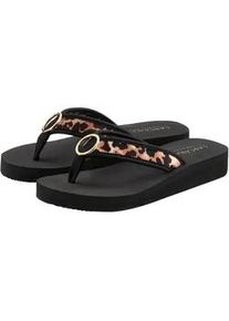 Badezehentrenner Lascana "Sandale, Badeschuh, Pantolette, Badelatsche, Flip Flop", Damen, Gr. 36, braun (schwarz, leo), Obermaterial: 100% Textilmaterial. Decksohle: 100% Synthetik. Futter: 100% Textilmaterial. Laufsohle: 100% Synthetik, gemustert, mehrfarbig, unifarben, Schuhe Zehentrenner Dianette, Zehentrenner, Badeschuh mit Ringapplikation "Italy" VEGAN