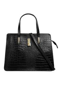 Henkeltasche CLUTY, Damen, Gr. B/H/T: 36cm x 28cm x 8cm onesize, schwarz, Leder, Reptilienpr&auml;gung, Taschen, echt Leder, Made in Italy