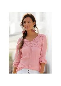 Crepebluse Lascana, Damen, Gr. 38, lila (mauve), Cr&ecirc;pe, Obermaterial: 100% Viskose. Spitze: 100% Baumwolle, unifarben, figurumspielend h&uuml;ftlang, V-Ausschnitt, elastischer Bund, Blusen, mit Lochstickerei, Damenbluse, lockere Passform, Topseller