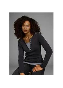 2-in-1-Shirt Kangaroos, Damen, Gr. 36/38, schwarz-wei&szlig; (schwarz, wei&szlig;), Obermaterial: 100% Baumwolle, geringelt, unifarben, sehr figurbetont, Rundhals, abgesteppt, Shirts 2-in-1 Shirt Shirt Rundhalsshirt Langarmshirt, Langarm, sehr figurbetont