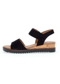 Keilsandalette Gabor "GENUA", Damen, Gr. 42, schwarz (schwarz, schwarz), Ziegenveloursleder, Schuhe, Sommerschuh, Sandale, mit kleinem Stretch, Weite G