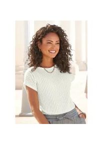 T-Shirt Lascana, Damen, Gr. 40/42, beige (creme), Jersey, Obermaterial: 62% Polyester, 33% Viskose, 5% Elasthan, unifarben, figurumspielend h&uuml;ftlang, Rundhals, Shirts T-Shirt, mit Biesenstruktur, b&uuml;gelfreies T-Shirt aus moderner Strukturware, Topseller