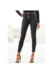 High-waist-Jeans Buffalo, Damen, Gr. 36, N-Gr, schwarz, Denim/Jeans, Obermaterial: 98% Baumwolle, 2% Elasthan, figurbetont lang, Jeans High-Waist-Jeans, mit modischer Knopfleiste, schmale Skinny-Jeans, Stretch-Qualit&auml;t, Topseller