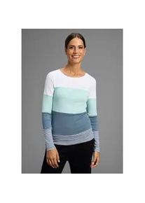 Longsleeve Kangaroos, Damen, Gr. 44/46, blau (wei&szlig;, hellblau, rauchblau), Rippware, Obermaterial: 100% Baumwolle. Obermaterial Melange: 60% Baumwolle, 40% Polyester. Einsatz: 80% Baumwolle, 20% Polyester, colorblocking, geringelt, gestreift, sehr figurbetont h&uuml;ftbedeckend, Rundhals, Shirts, mit Langarm, figurbetonte Passform, Colourblocking-Optik, Topseller