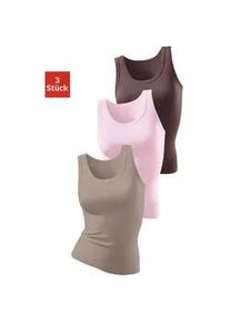 H.I.S. Tanktop H.I.S, Damen, Gr. 36/38, bunt (braun, rosa, taupe), Feinripp, Obermaterial: 100% Baumwolle, unifarben, Basic, k&ouml;rpernah normal, tiefer Rundhals, Tops Tanktop, aus weicher Rippqualit&auml;t aus Baumwolle
