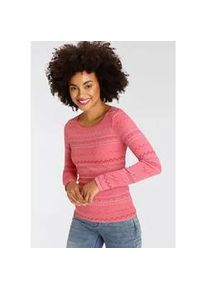 Langarmshirt Kangaroos, Damen, Gr. 40/42, rosa (dunkelrosa, gemustert), Rippware, Obermaterial: 100% Baumwolle, bedruckt, gemustert, sehr figurbetont h&uuml;ftbedeckend, Rundhals, Shirts Langarmshirt, sehr figurbetonte Passform, mit Zick-Zack-Muster, aus 100% Baumwolle