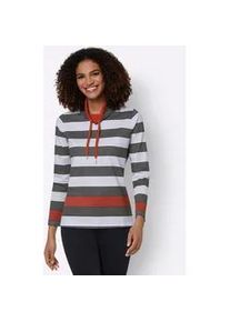 Stehkragenshirt Casual Looks "Shirt", Damen, Gr. 40, rot (rostrot, schwarz, geringelt), 100% Baumwolle, gemustert, gestreift, mehrfarbig, Shirts Stehkragenshirt