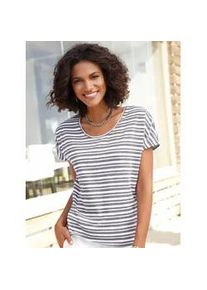 T-Shirt Casual Looks "Shirt", Damen, Gr. 44, braun (taupe, gestreift), 65% Polyester, 35% Baumwolle, bedruckt, gemustert, mehrfarbig, Rundhals, Shirts T-Shirt