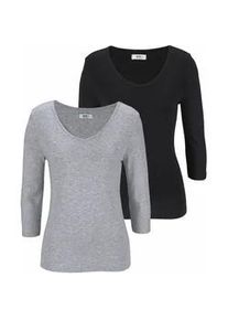 V-Shirt Flashlights, Damen, Gr. 40/42, grau (grau, meliert, schwarz), Feinripp, Obermaterial: 100% Baumwolle. Obermaterial Melange: 95% Baumwolle, 5% Viskose, unifarben, Basic, sehr figurbetont, V-Ausschnitt, Shirts, unifarben, V-Ausschnitt, Basic-Stil, aus Baumwolle, im 2er-Pack, Topseller