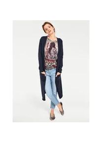 Longstrickjacke Heine, Damen, Gr. 50, blau (marine), 100% Baumwolle, unifarben, Strickjacken Longstrickjacke