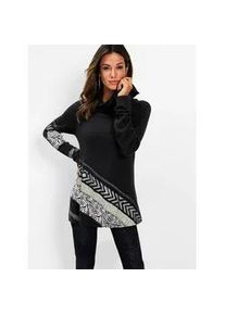 CR&Eacute;ATION L Rollkragenpullover CREATION L "Pullover", Damen, Gr. 46, schwarz-wei&szlig; (schwarz, wei&szlig;, gemustert), 60% Viskose, 40% Baumwolle, gemustert, mehrfarbig, Pullover Rollkragenpullover