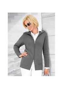 Strickjacke Casual Looks, Damen, Gr. 52, grau (grau, meliert), 50% Baumwolle, 50% Polyacryl, unifarben, figurumspielend, Strickjacken Strickjacke