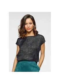 Blusentop Laura Scott, Damen, Gr. 46, bunt (schwarz, petrol, gebl&uuml;mt), Satin, Obermaterial: 100% Polyester. R&uuml;ckenteil: 95% Viskose, 5% Elasthan, bedruckt, gebl&uuml;mt, gemustert, l&auml;ssig geschnitten h&uuml;ftlang, Rundhals, Blusen Blusentop, mit modischem Druck