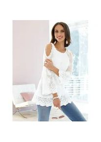 Spitzenbluse Lady, Damen, Gr. 42, wei&szlig;, 100% Polyester, Jersey:100% Viskose, Spitze:100% Polyester, unifarben, Rundhals, Blusen Spitzenbluse