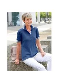 Poloshirt Casual Looks "Poloshirt", Damen, Gr. 54, blau (jeansblau), 95% Baumwolle, 5% Elasthan, unifarben, V-Ausschnitt, Shirts