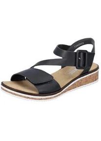 Riemchensandale Rieker, Damen, Gr. 38, schwarz, Lederimitat, Schuhe Riemchensandale, Sommerschuh, Sandalette, Keilabsatz, mit asymmetrischem Riemchen