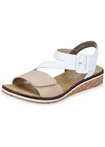 Riemchensandale Rieker, Damen, Gr. 39, beige (beige, wei&szlig;), Lederimitat, Schuhe Riemchensandale, Sommerschuh, Sandalette, Keilabsatz, mit asymmetrischem Riemchen