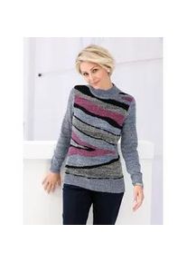 Stehkragenpullover Classic Basics "Pullover", Damen, Gr. 42, blau (jeansblau, meliert), 78% Polyacryl, 22% Polyester, gemustert, mehrfarbig, Pullover Stehkragenpullover