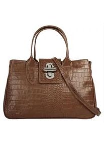 Henkeltasche CLUTY, Damen, Gr. B/H/T: 35cm x 23cm x 17cm onesize, braun (cognac), Leder, gl&auml;nzend, Taschen, echt Leder, Made in Italy