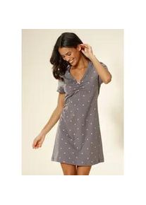 Nachthemd Vivance DREAMS, Damen, Gr. 56/58, N-Gr, lila (mauve), Single Jersey, Obermaterial: 100% Baumwolle, gemustert, bequem kurz, V-Ausschnitt, eingesetzt H&auml;kelkante, Kleider Nachthemd, mit Herzchen-Druck