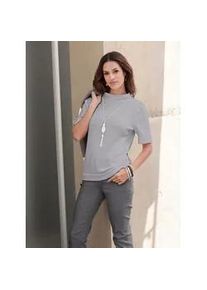 Stehkragenpullover Inspirationen "Pullover", Damen, Gr. 42, grau (steingrau), 100% Baumwolle, unifarben, Pullover Stehkragenpullover