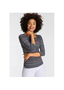 Langarmshirt Kangaroos, Damen, Gr. 36/38, blau, Rippware, Obermaterial: 100% Baumwolle, bedruckt, gemustert, sehr figurbetont h&uuml;ftbedeckend, Rundhals, Shirts Langarmshirt, sehr figurbetonte Passform, mit Zick-Zack-Muster, aus 100% Baumwolle