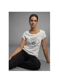 Print-Shirt Kangaroos, Damen, Gr. 40/42, wei&szlig; (grau, wei&szlig;, gestreift), Single Jersey, Obermaterial: 68% Baumwolle, 30% Modal, 2% Viskose, bedruckt, gestreift, meliert, figurbetont h&uuml;ftlang, Rundhals, mit Aufschlag, Shirts, Kurzarm, figurbetonter Schnitt, mit Metallic-Print