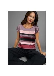 Shirtbluse Laura Scott, Damen, Gr. 34, lila (mauve, gestreift), Satin, Obermaterial: 100% Polyester. R&uuml;ckenteil: 95% Viskose, 5% Elasthan, bedruckt, gestreift, figurumspielend h&uuml;ftbedeckend, Rundhals, angeschnitten, Blusen, in modischem Streifen-Design